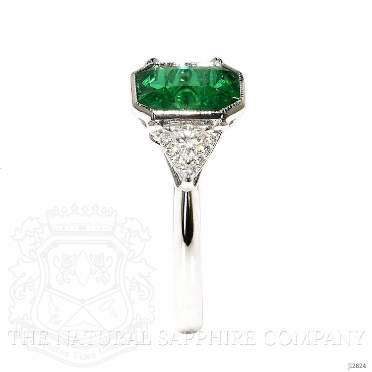 2.14 Ct. Emerald and Natural Diamond Three Stone Ring, Platinum 950