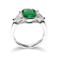 2.14 Ct. Emerald and Natural Diamond Three Stone Ring, Platinum 950 Image