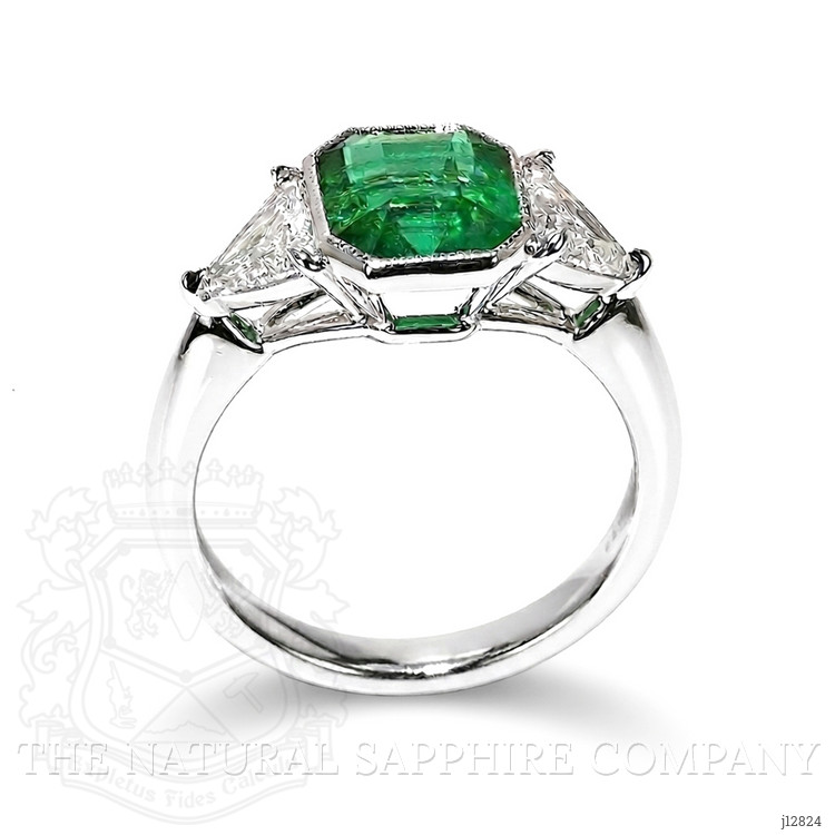 2.14 Ct. Emerald and Natural Diamond Three Stone Ring, Platinum 950
