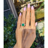 2.14 Ct. Emerald and Natural Diamond Three Stone Ring, Platinum 950 Life Style
