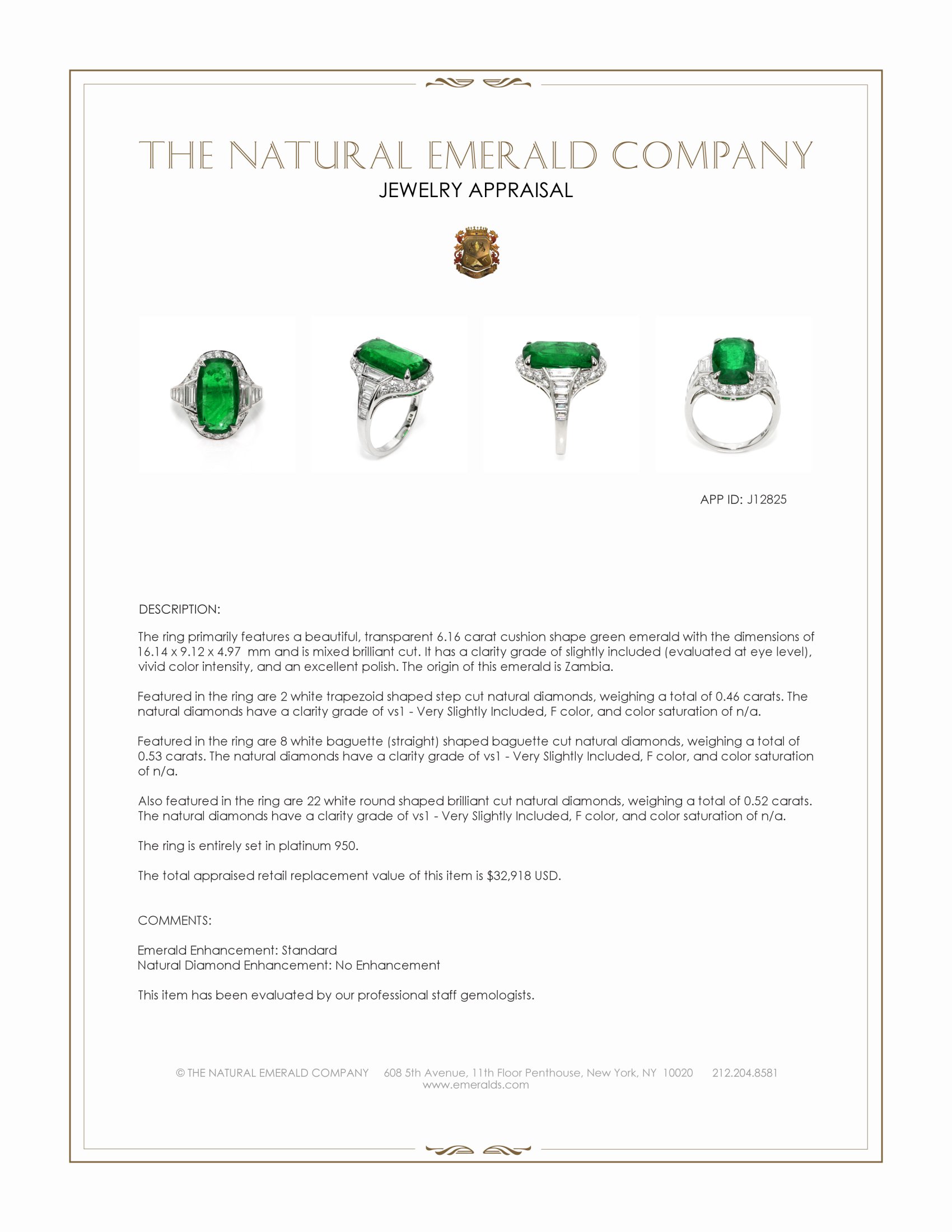 6.16 Ct. Emerald and Natural Diamond Halo Ring, Platinum 950