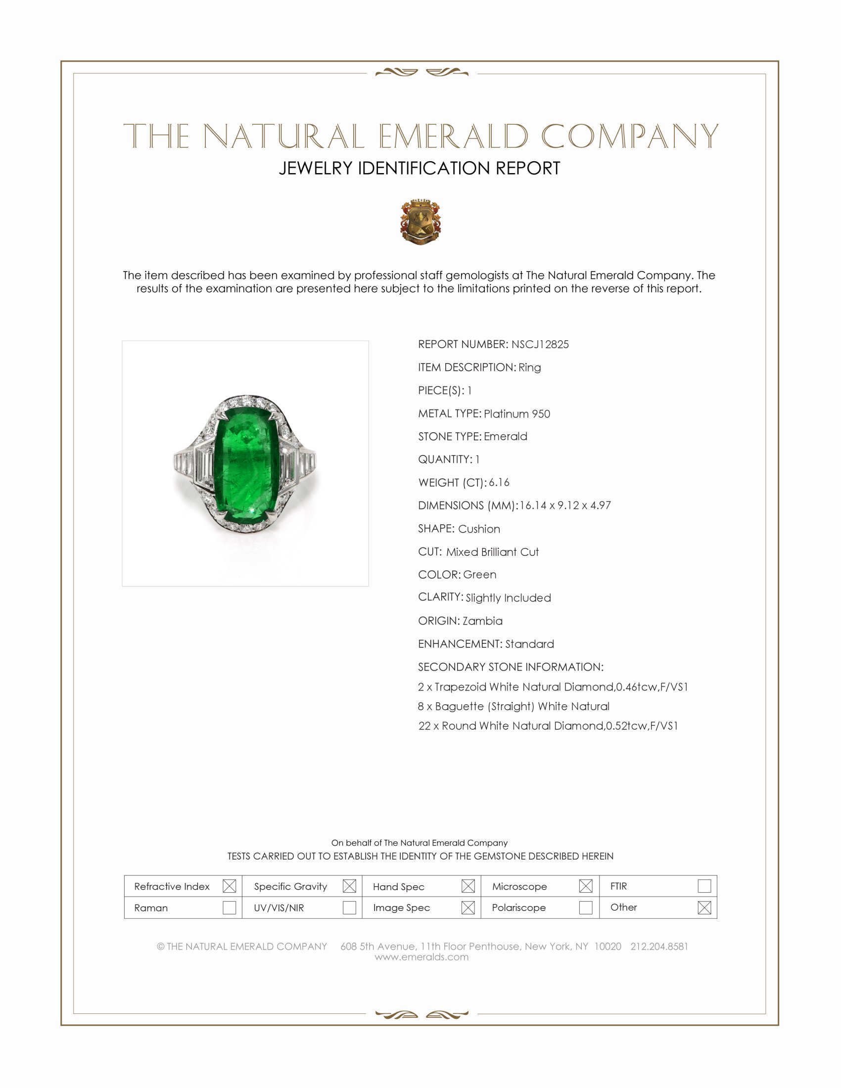 6.16 Ct. Emerald and Natural Diamond Halo Ring, Platinum 950