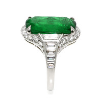 6.16 Ct. Emerald and Natural Diamond Halo Ring, Platinum 950 Image