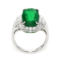 6.16 Ct. Emerald and Natural Diamond Halo Ring, Platinum 950 Image