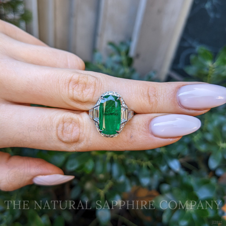 6.16 Ct. Emerald and Natural Diamond Halo Ring, Platinum 950