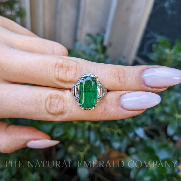 6.16 Ct. Emerald and Natural Diamond Halo Ring, Platinum 950