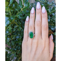 6.16 Ct. Emerald and Natural Diamond Halo Ring, Platinum 950 Life Style