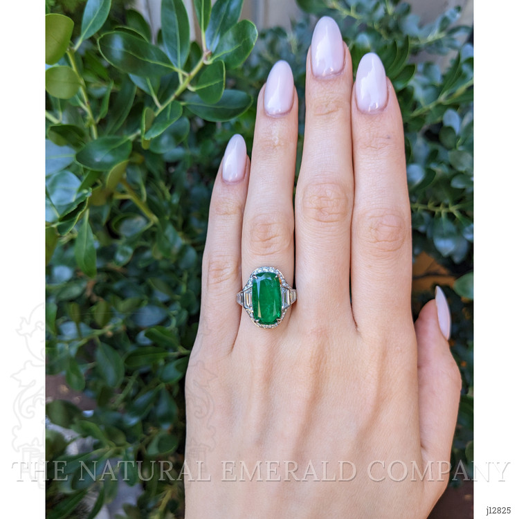 6.16 Ct. Emerald and Natural Diamond Halo Ring, Platinum 950