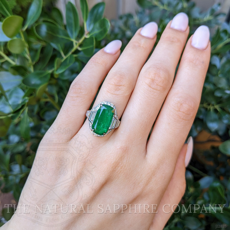 6.16 Ct. Emerald and Natural Diamond Halo Ring, Platinum 950