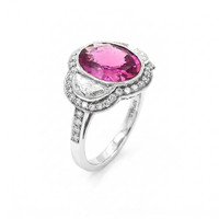 4.12 Ct. Pink Sapphire and Natural Diamond Pave Ring, Platinum 950 Image