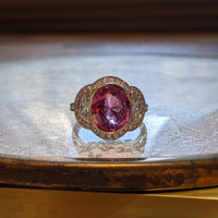4.12 Ct. Pink Sapphire and Natural Diamond Pave Ring, Platinum 950 Life Style