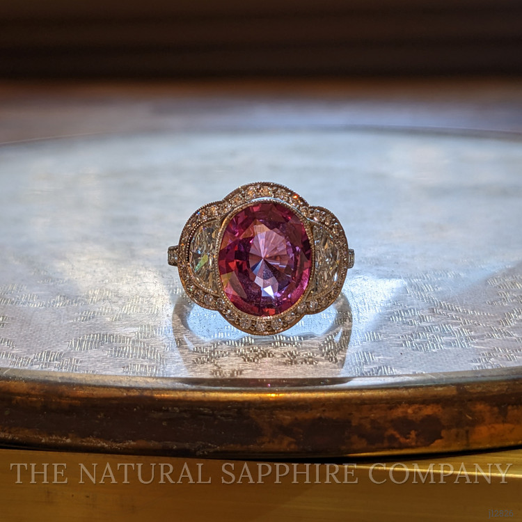 4.12 Ct. Pink Sapphire and Natural Diamond Pave Ring, Platinum 950