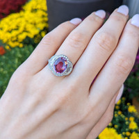 4.12 Ct. Pink Sapphire and Natural Diamond Pave Ring, Platinum 950 Life Style