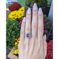 4.12 Ct. Pink Sapphire and Natural Diamond Pave Ring, Platinum 950 Life Style