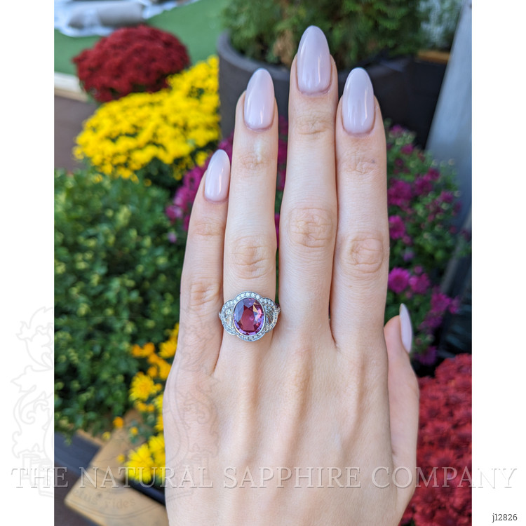 4.12 Ct. Pink Sapphire and Natural Diamond Pave Ring, Platinum 950