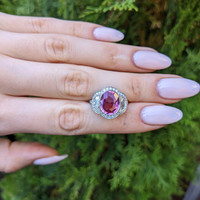 4.12 Ct. Pink Sapphire and Natural Diamond Pave Ring, Platinum 950 Life Style