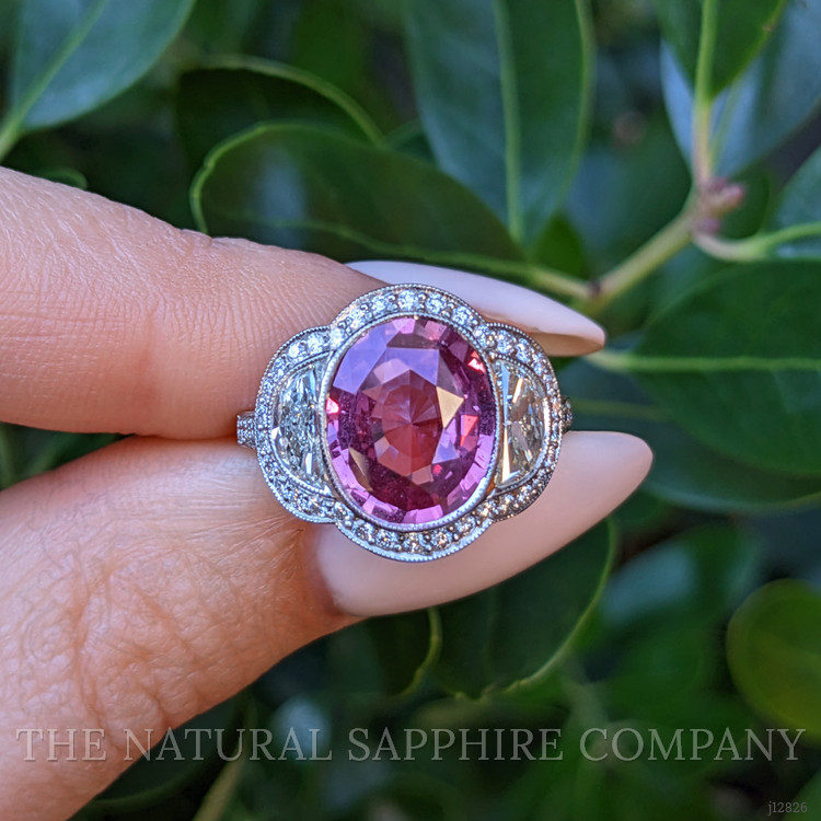 4.12 Ct. Pink Sapphire and Natural Diamond Pave Ring, Platinum 950