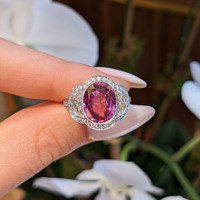 4.12 Ct. Pink Sapphire and Natural Diamond Pave Ring, Platinum 950 Life Style