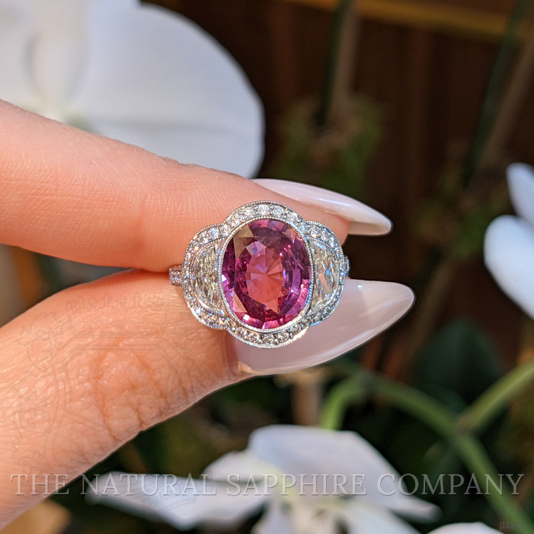 4.12 Ct. Pink Sapphire and Natural Diamond Pave Ring, Platinum 950