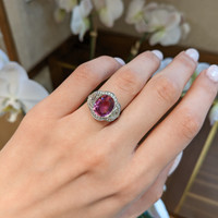 4.12 Ct. Pink Sapphire and Natural Diamond Pave Ring, Platinum 950 Life Style
