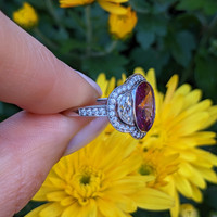 4.12 Ct. Pink Sapphire and Natural Diamond Pave Ring, Platinum 950 Life Style