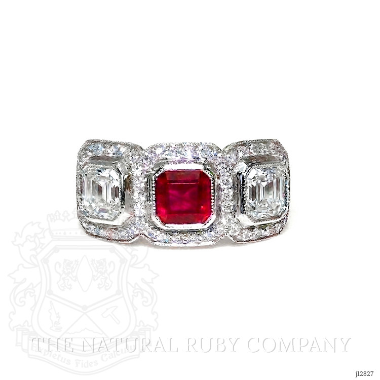 1.04 Ct. Ruby and Natural Diamond Halo Ring, Platinum 950