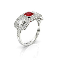1.04 Ct. Ruby and Natural Diamond Halo Ring, Platinum 950 Image