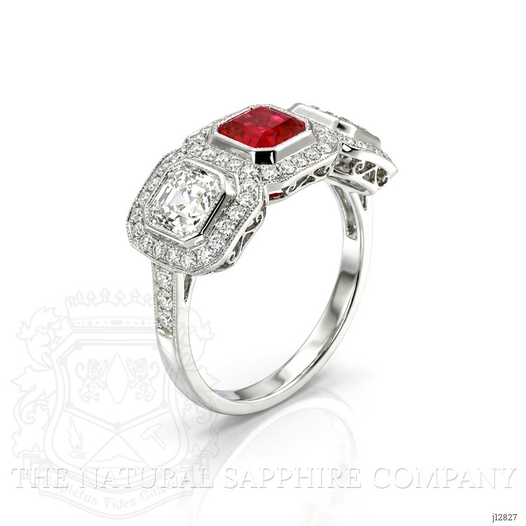 1.04 Ct. Ruby and Natural Diamond Halo Ring, Platinum 950