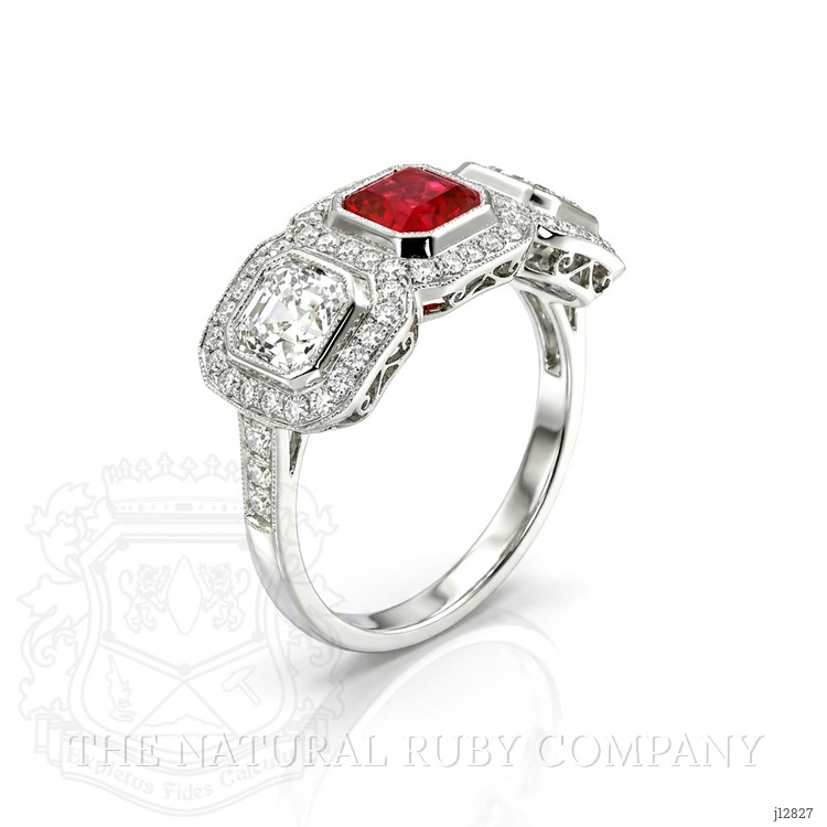 1.04 Ct. Ruby and Natural Diamond Halo Ring, Platinum 950