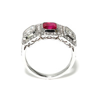 1.04 Ct. Ruby and Natural Diamond Halo Ring, Platinum 950 Image