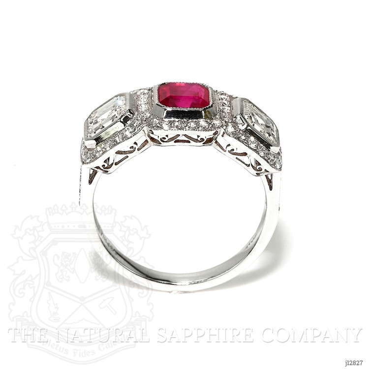 1.04 Ct. Ruby and Natural Diamond Halo Ring, Platinum 950