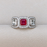 1.04 Ct. Ruby and Natural Diamond Halo Ring, Platinum 950 Life Style
