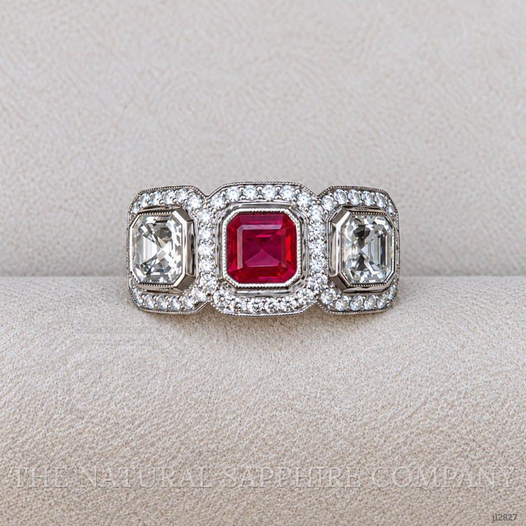 1.04 Ct. Ruby and Natural Diamond Halo Ring, Platinum 950