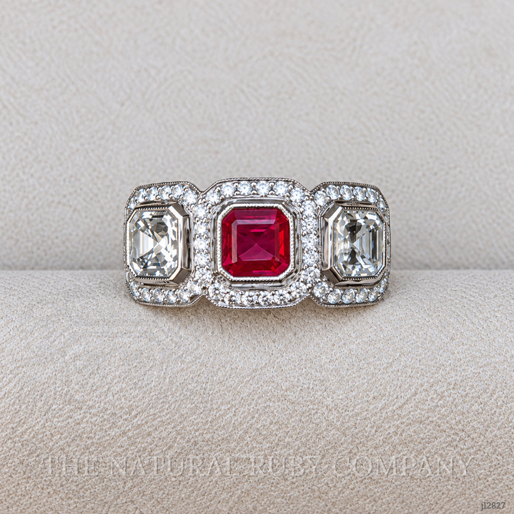 1.04 Ct. Ruby and Natural Diamond Halo Ring, Platinum 950