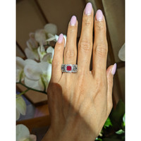 1.04 Ct. Ruby and Natural Diamond Halo Ring, Platinum 950 Life Style