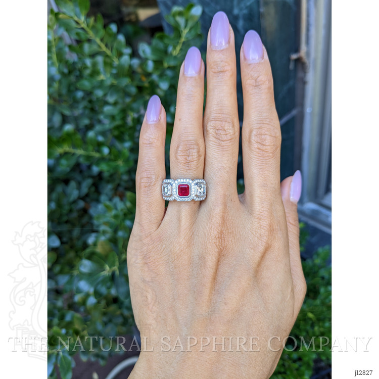 1.04 Ct. Ruby and Natural Diamond Halo Ring, Platinum 950