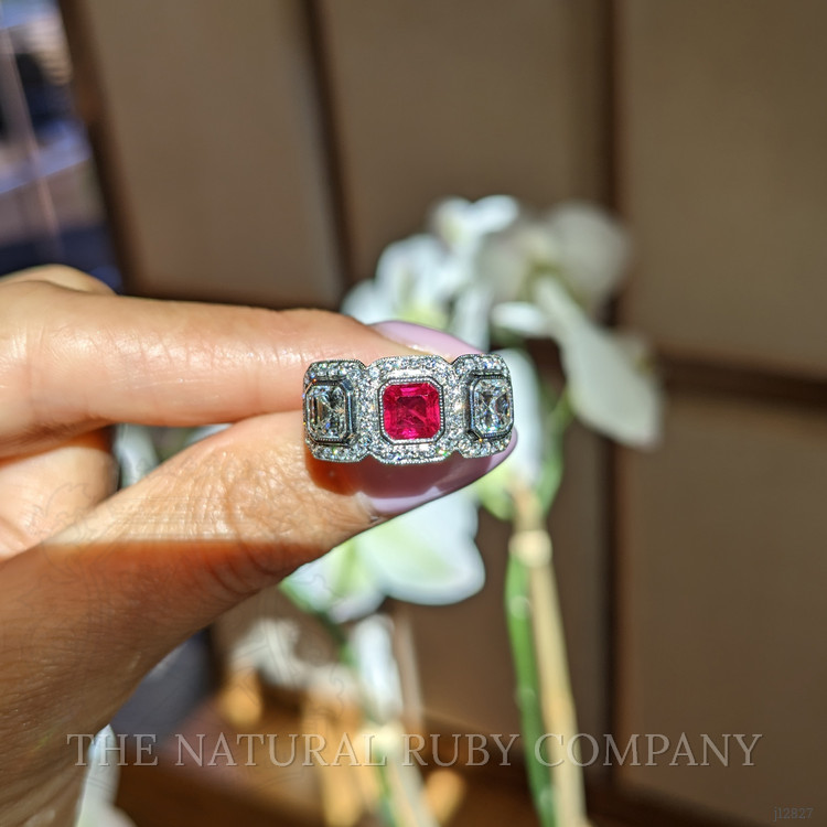 1.04 Ct. Ruby and Natural Diamond Halo Ring, Platinum 950