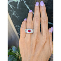 1.04 Ct. Ruby and Natural Diamond Halo Ring, Platinum 950 Life Style