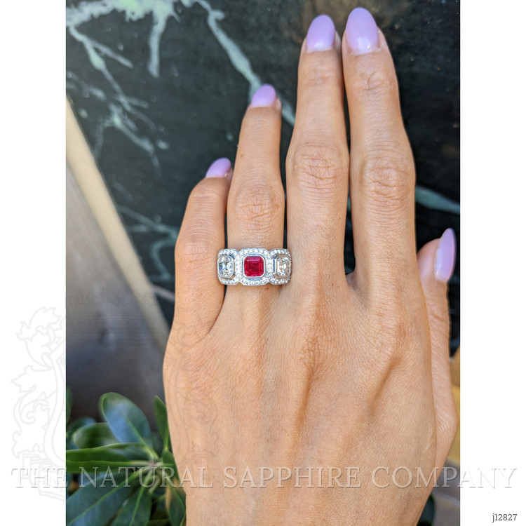 1.04 Ct. Ruby and Natural Diamond Halo Ring, Platinum 950
