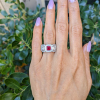 1.04 Ct. Ruby and Natural Diamond Halo Ring, Platinum 950 Life Style
