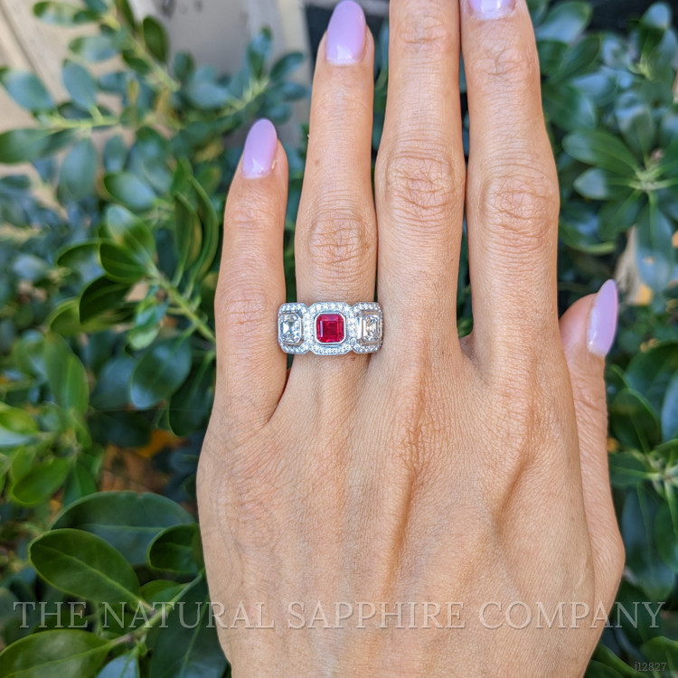 1.04 Ct. Ruby and Natural Diamond Halo Ring, Platinum 950