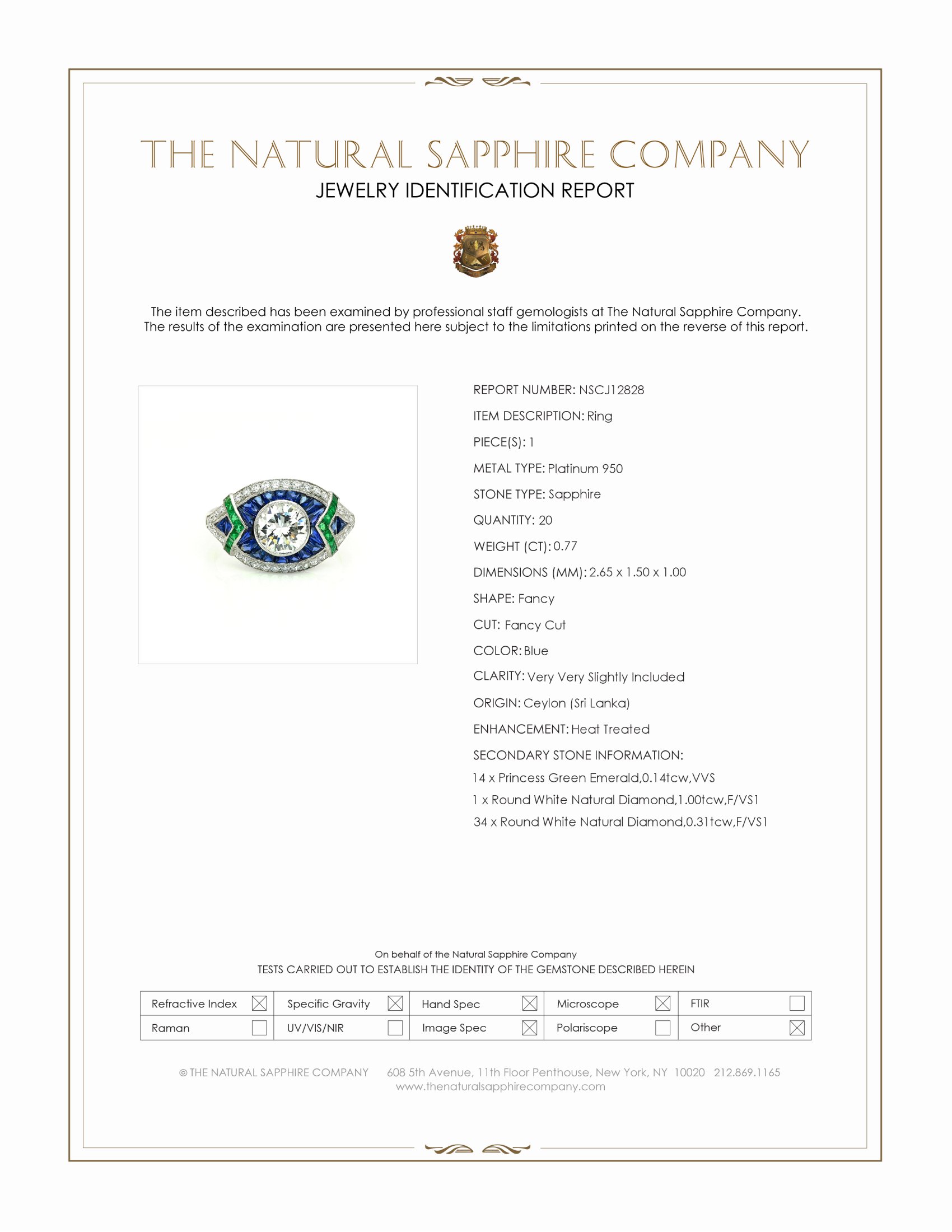 1.91 Ct.Tw. Natural Diamond, Blue Sapphire and Emerald Pave Ring, Platinum 950