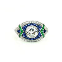 1.91&nbsp;Ct.Tw.Total Carat Weight Natural Diamond, Blue Sapphire and Emerald Pave Ring, Platinum 950 Video