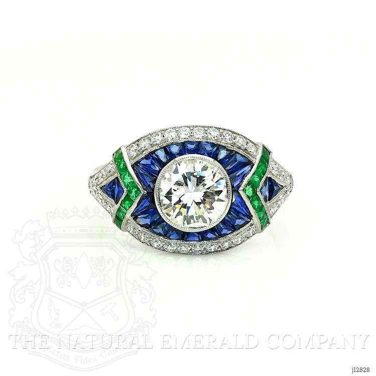 1.91 Ct.Tw. Natural Diamond, Blue Sapphire and Emerald Pave Ring, Platinum 950