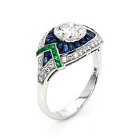 1.91&nbsp;Ct.Tw.Total Carat Weight Natural Diamond, Blue Sapphire and Emerald Pave Ring, Platinum 950 Image
