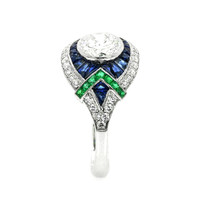 1.91 Ct.Tw.Total Carat Weight Natural Diamond, Blue Sapphire and Emerald Pave Ring, Platinum 950 Image