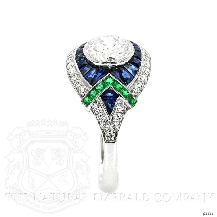 1.91 Ct.Tw. Natural Diamond, Blue Sapphire and Emerald Pave Ring, Platinum 950