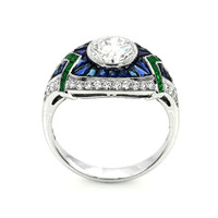 1.91&nbsp;Ct.Tw.Total Carat Weight Natural Diamond, Blue Sapphire and Emerald Pave Ring, Platinum 950 Image