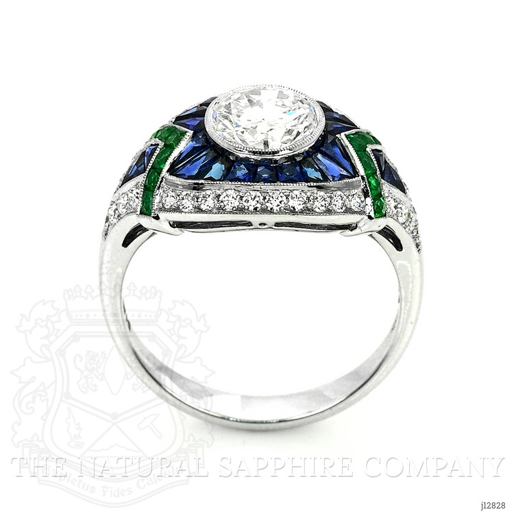 1.91 Ct.Tw. Natural Diamond, Blue Sapphire and Emerald Pave Ring, Platinum 950