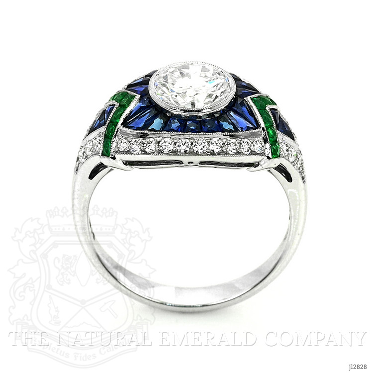 1.91 Ct.Tw. Natural Diamond, Blue Sapphire and Emerald Pave Ring, Platinum 950